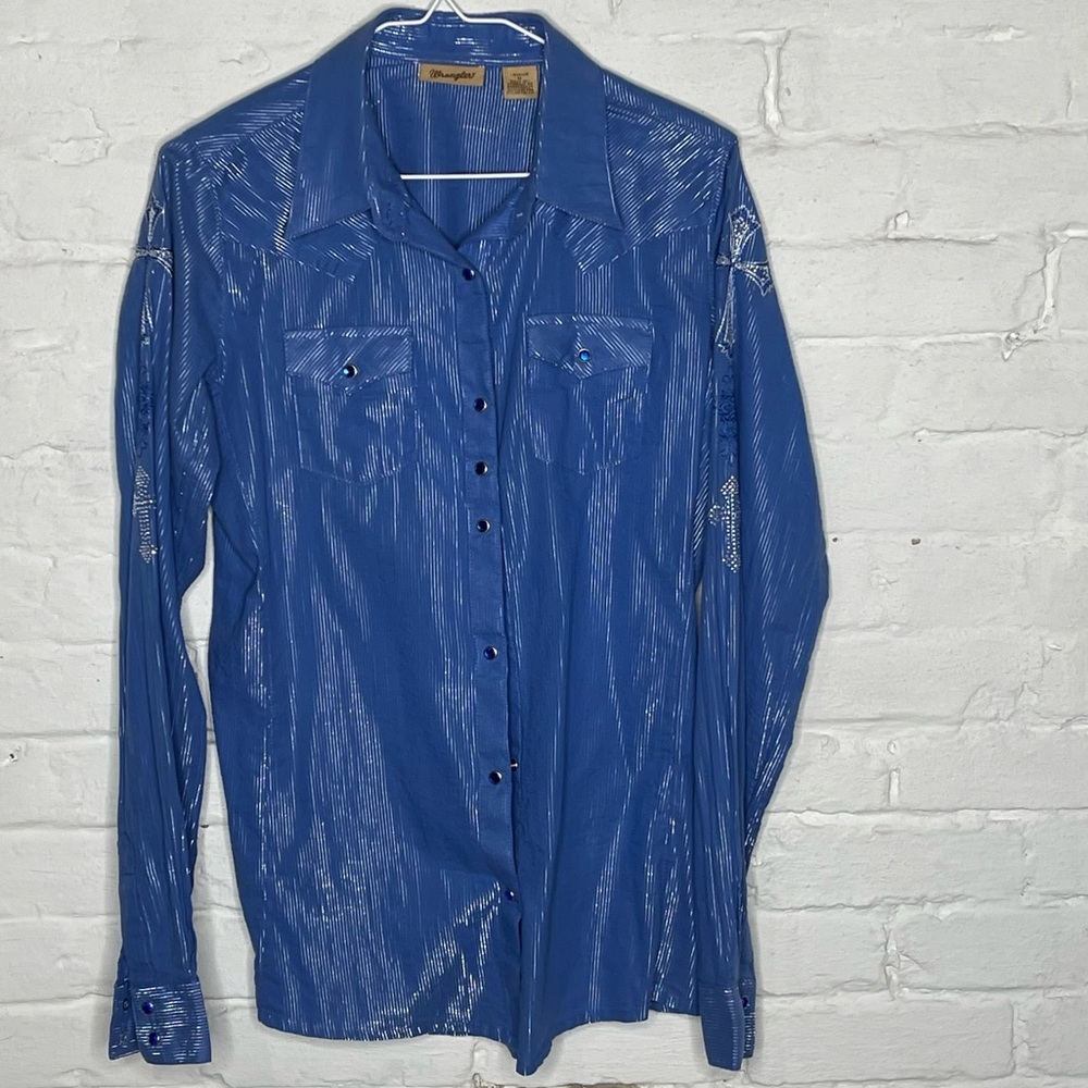 Wrangler Shiny Blue Long Sleeve Button-Down Shirt